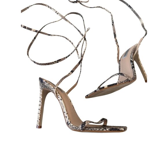 STEVE MADDEN Nude Black Snake Print Lace Up Sandals Heels Size 8.5 - Picture 4 of 9